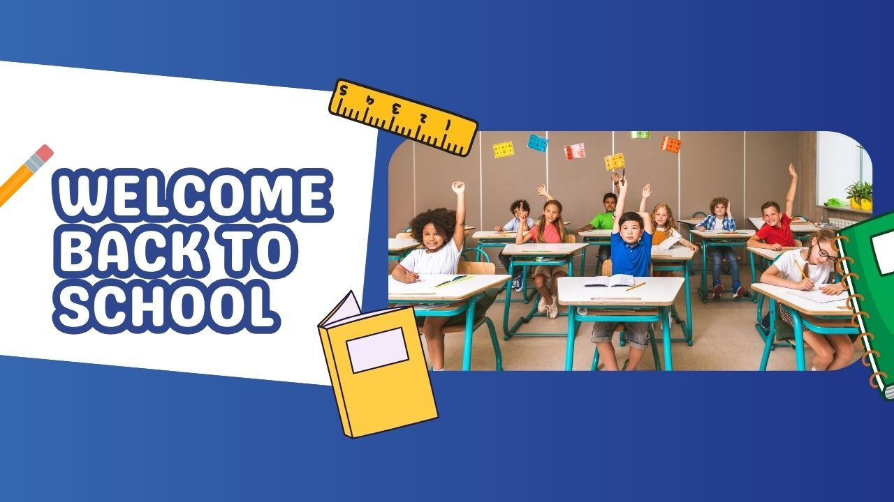 Blue and Yellow Playful Welcome Back to School Banner